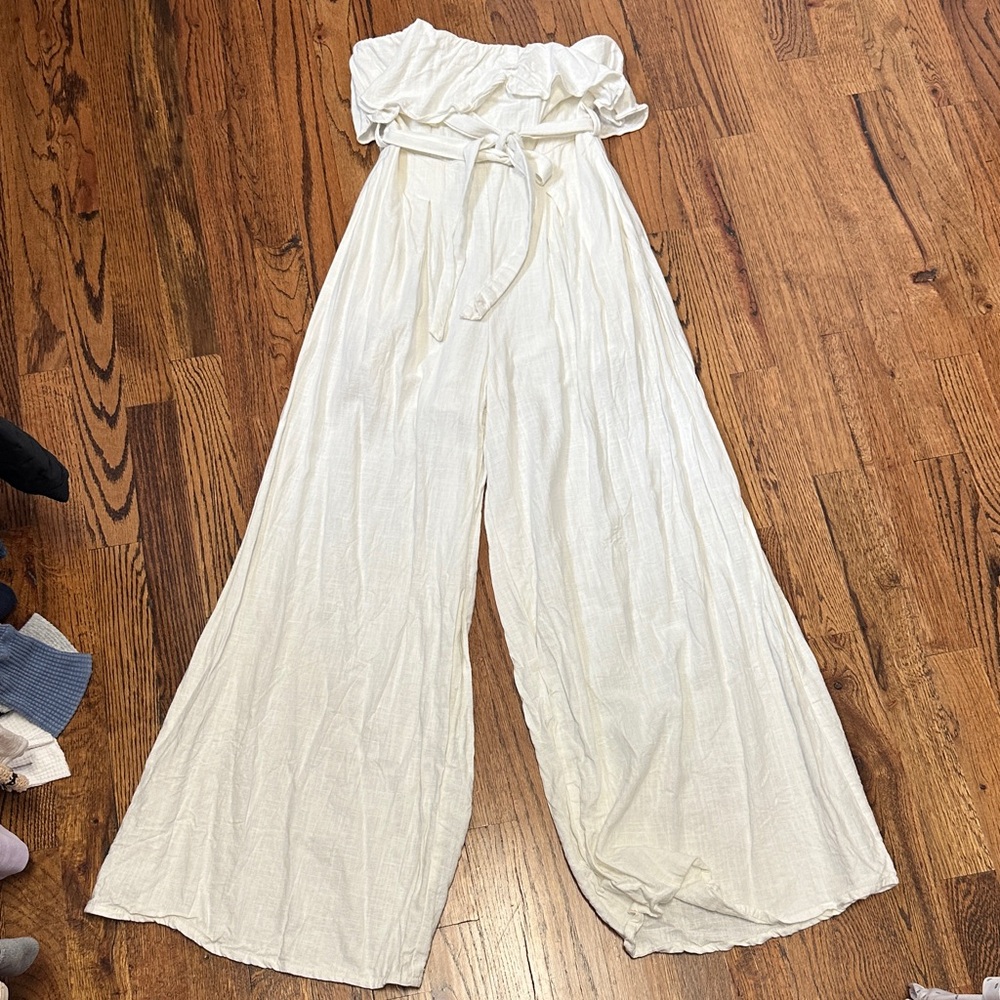 Selfie Leslie White Ruffle Jumpsuit